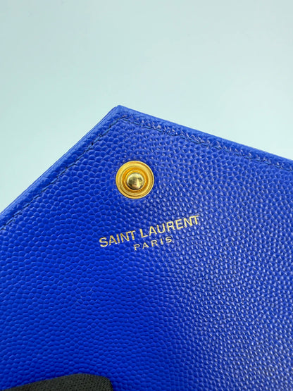 (AJ27) YSL Blue Caviar Cassandre Wallet on Chain, Gold Hardware