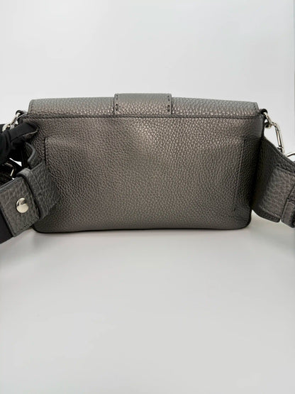 (AJ30) Fendi Grey Calf Leather Baguette Crossbody/Belt Bag, Silver Hardware