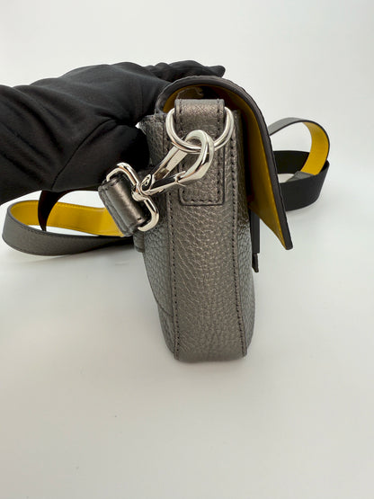 (AJ30) Fendi Grey Calf Leather Baguette Crossbody/Belt Bag, Silver Hardware