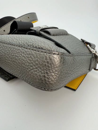 (AJ30) Fendi Grey Calf Leather Baguette Crossbody/Belt Bag, Silver Hardware