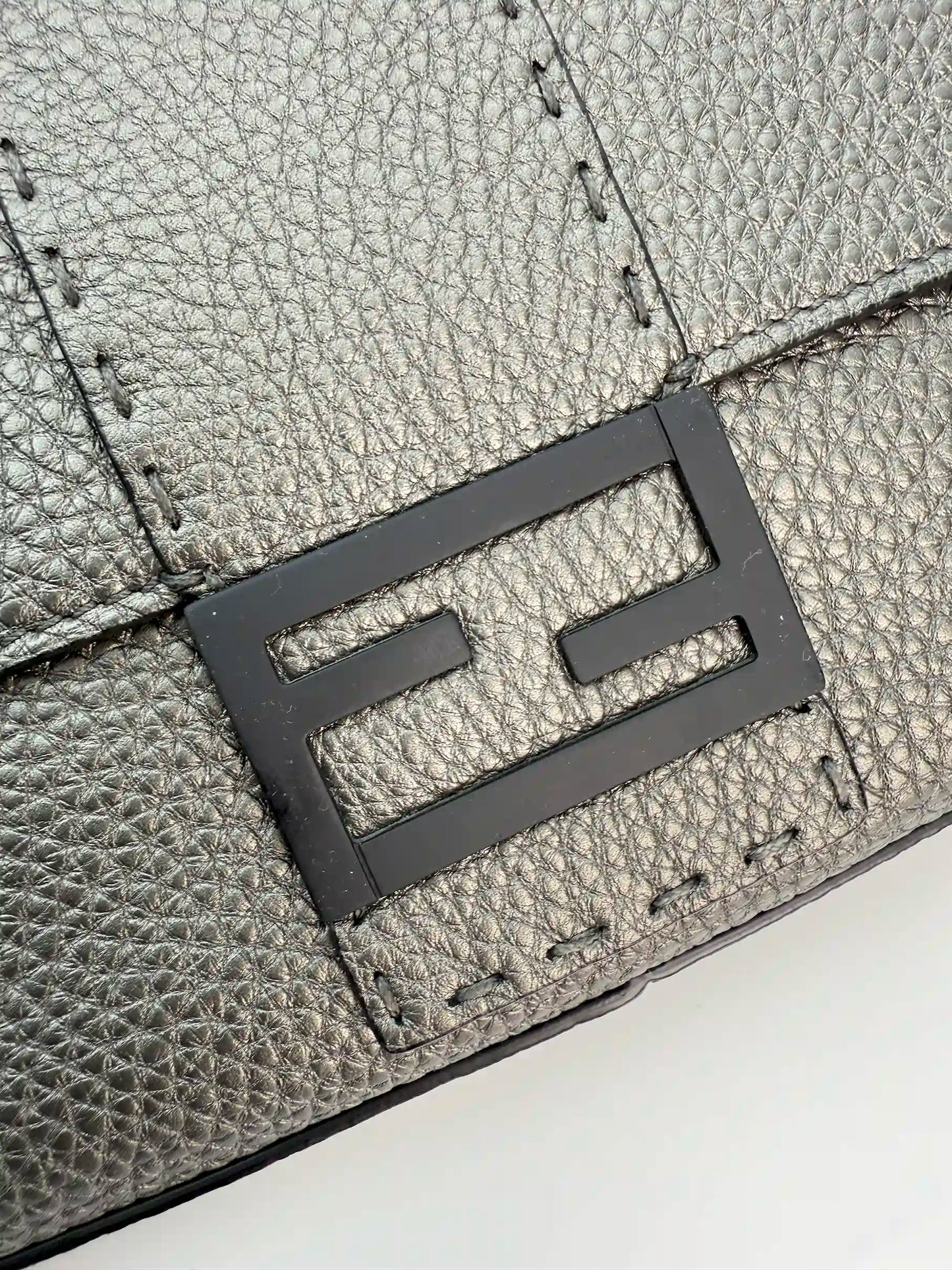 (AJ30) Fendi Grey Calf Leather Baguette Crossbody/Belt Bag, Silver Hardware