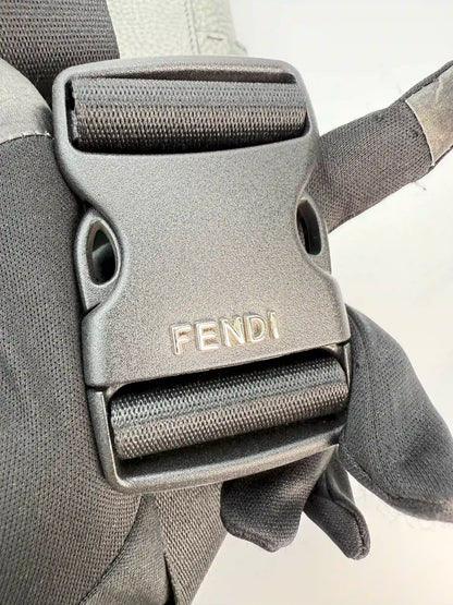 (AJ30) Fendi Grey Calf Leather Baguette Crossbody/Belt Bag, Silver Hardware