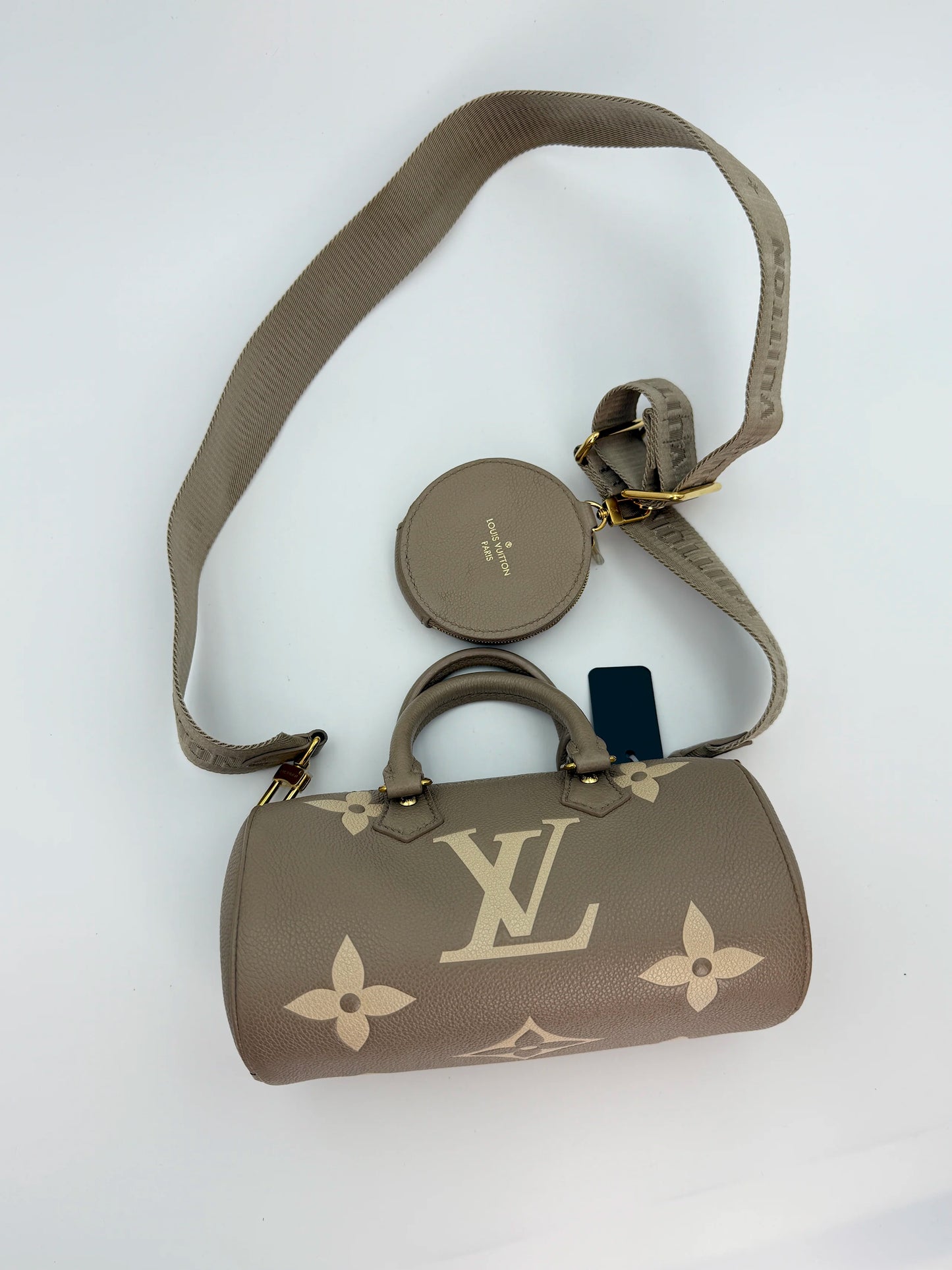 (AJ28) Louis Vuitton Beige Monogram Empreinte Papillon BB Crossbody Bag, Gold Hardware