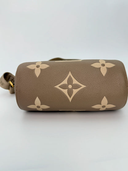 (AJ28) Louis Vuitton Beige Monogram Empreinte Papillon BB Crossbody Bag, Gold Hardware