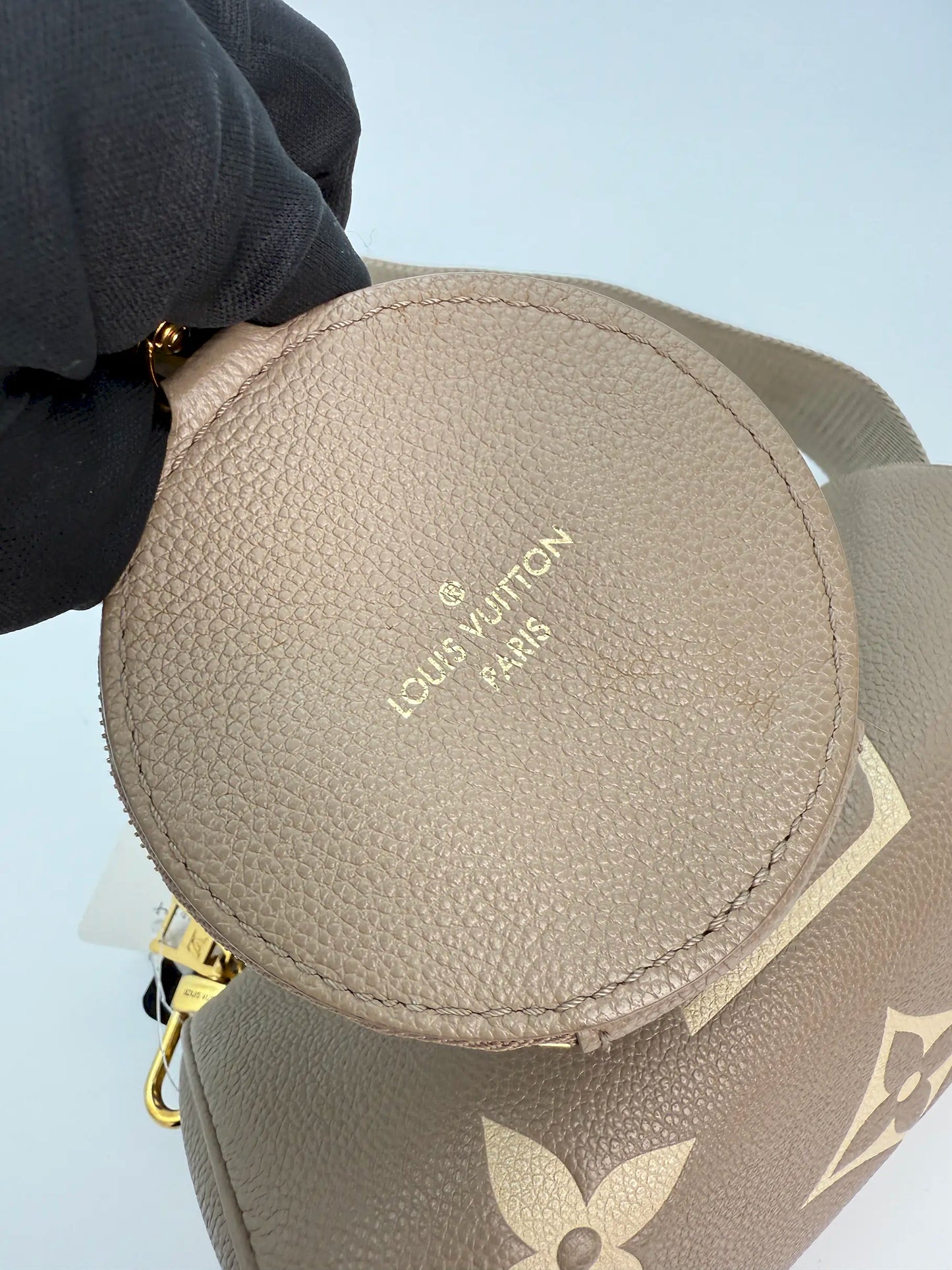 (AJ28) Louis Vuitton Beige Monogram Empreinte Papillon BB Crossbody Bag, Gold Hardware