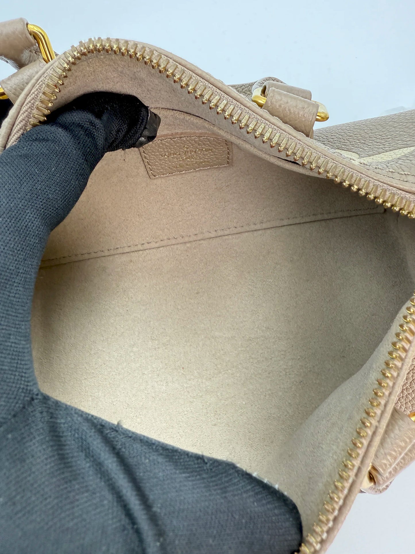 (AJ28) Louis Vuitton Beige Monogram Empreinte Papillon BB Crossbody Bag, Gold Hardware