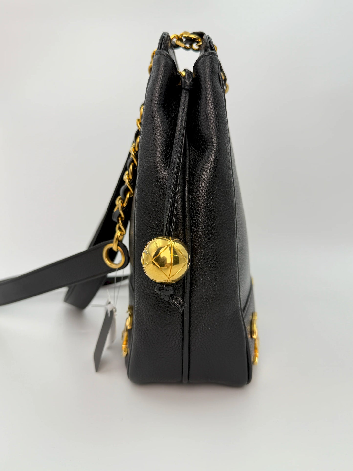 (AJ32) Chanel Black Caviar Triple CC Tote, 24K Gold-Plated Hardware