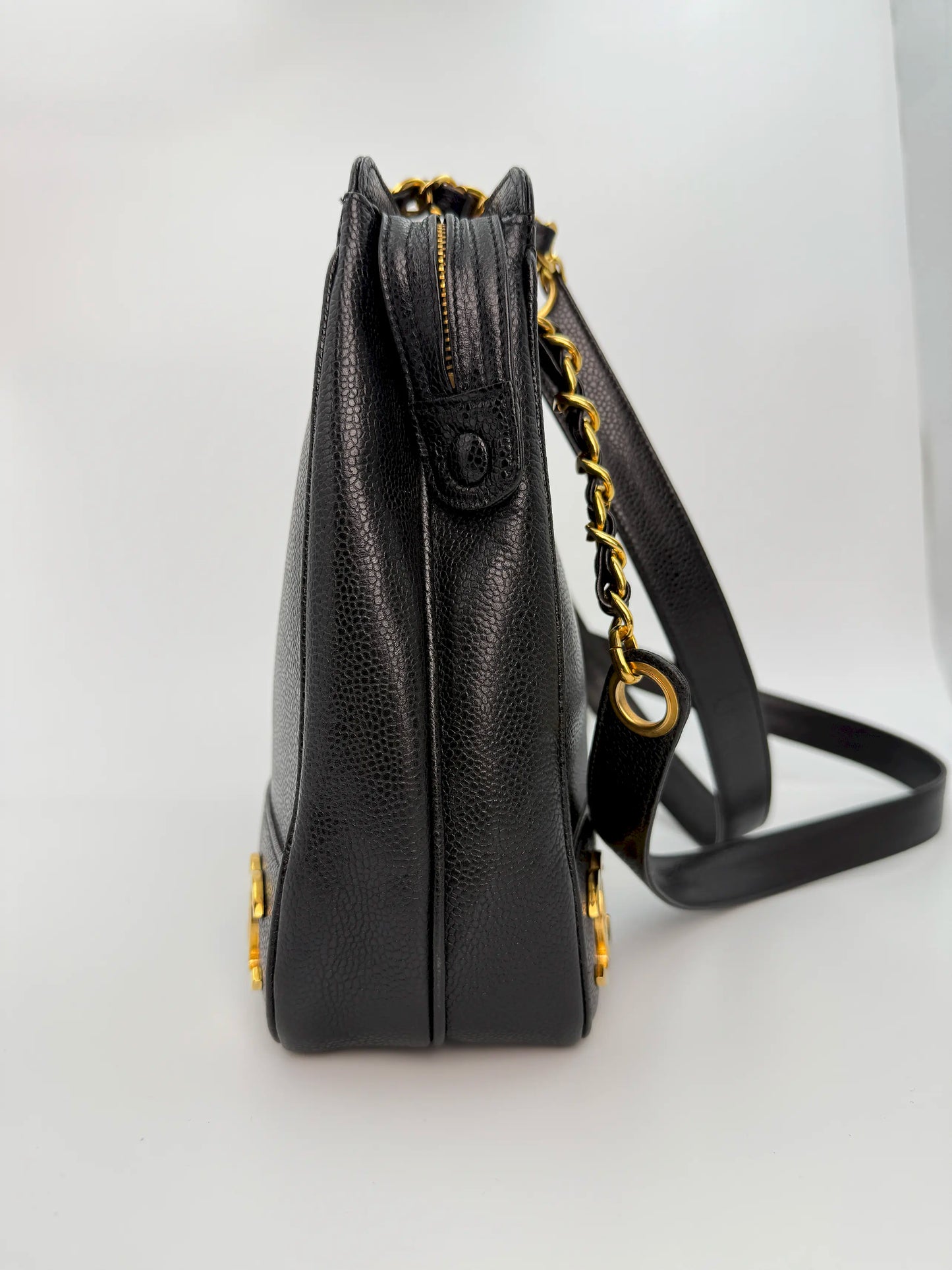 (AJ32) Chanel Black Caviar Triple CC Tote, 24K Gold-Plated Hardware