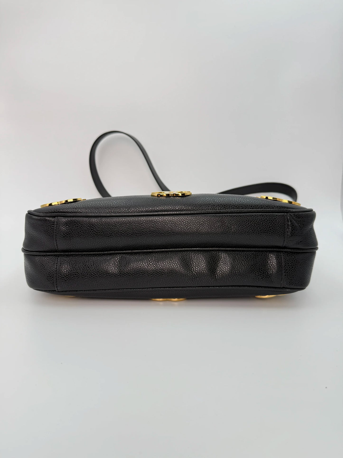 (AJ32) Chanel Black Caviar Triple CC Tote, 24K Gold-Plated Hardware