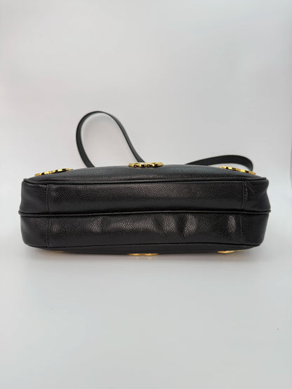 (AJ32) Chanel Black Caviar Triple CC Tote, 24K Gold-Plated Hardware