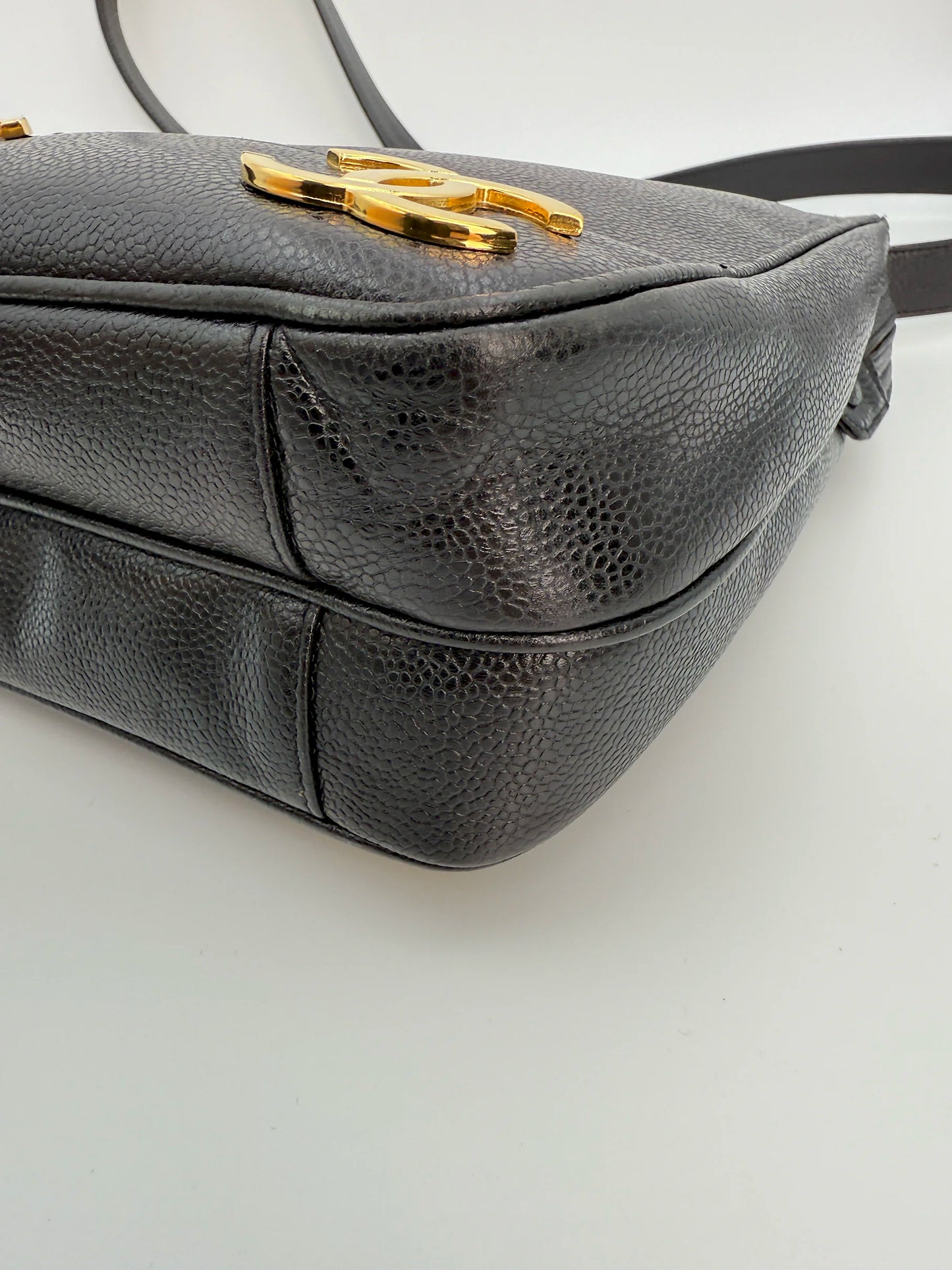 (AJ32) Chanel Black Caviar Triple CC Tote, 24K Gold-Plated Hardware