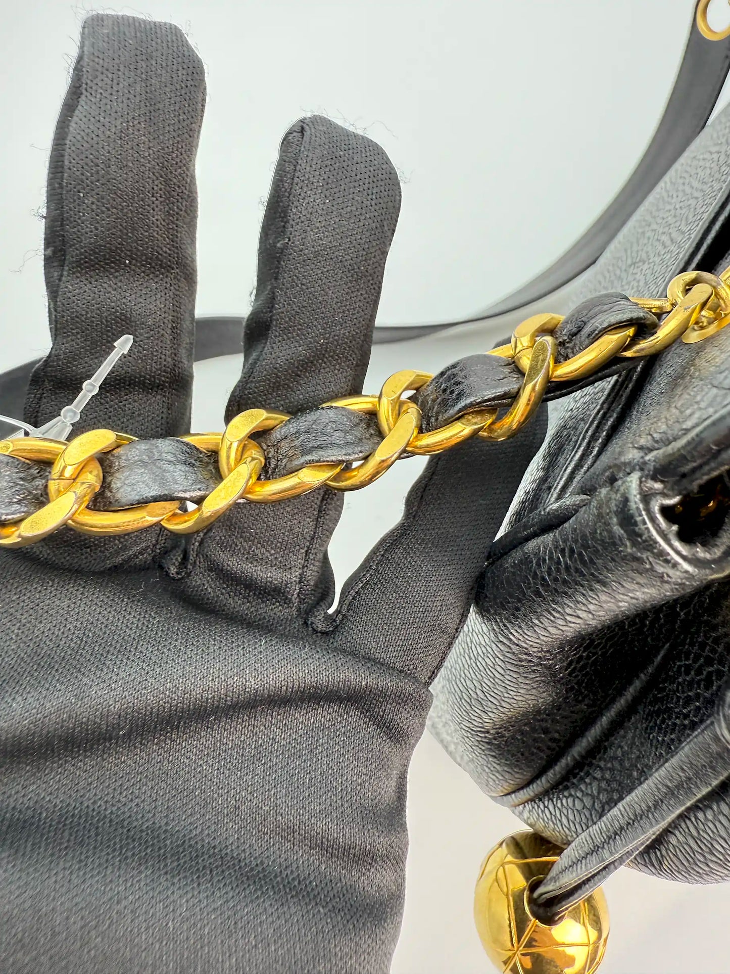 (AJ32) Chanel Black Caviar Triple CC Tote, 24K Gold-Plated Hardware