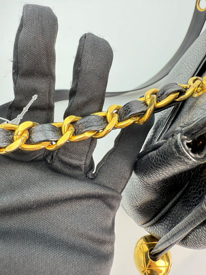 (AJ32) Chanel Black Caviar Triple CC Tote, 24K Gold-Plated Hardware