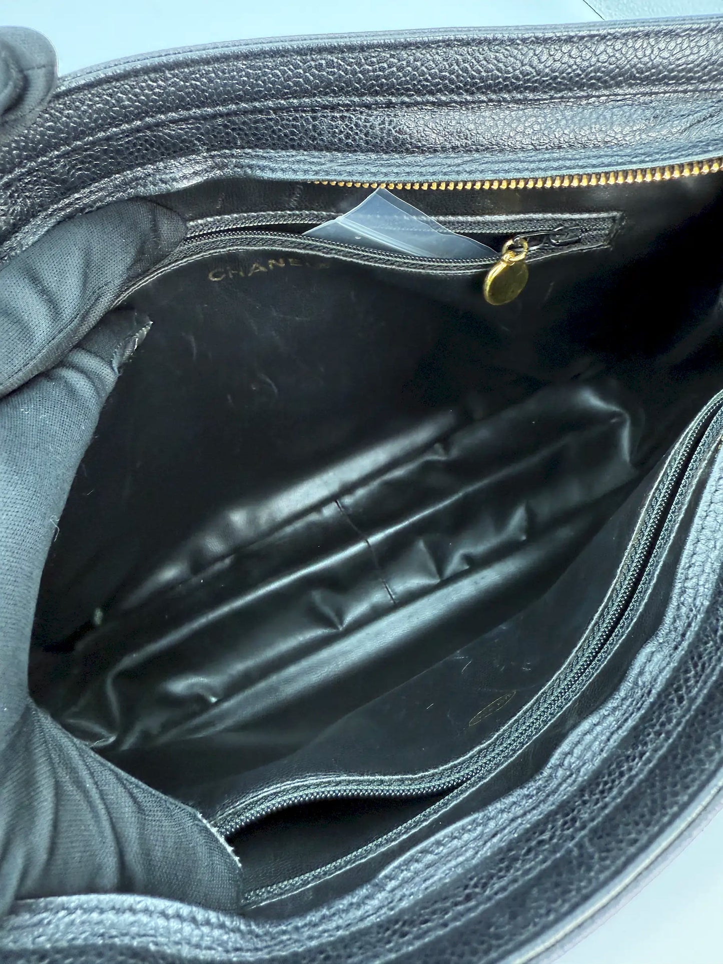 (AJ32) Chanel Black Caviar Triple CC Tote, 24K Gold-Plated Hardware