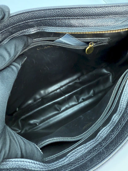 (AJ32) Chanel Black Caviar Triple CC Tote, 24K Gold-Plated Hardware