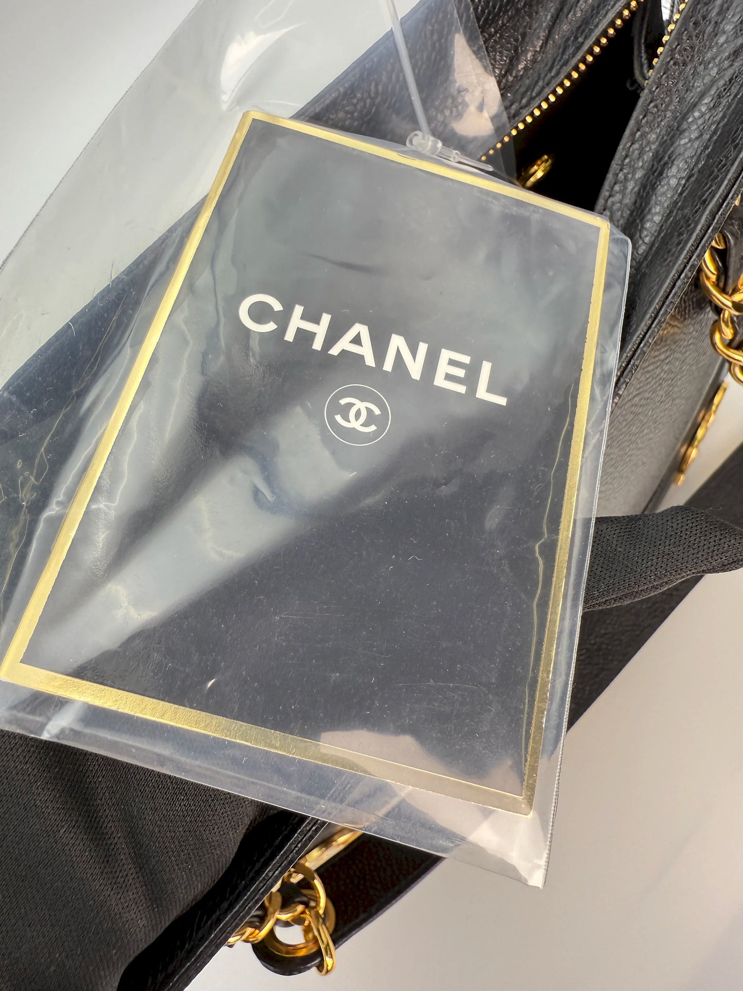 (AJ32) Chanel Black Caviar Triple CC Tote, 24K Gold-Plated Hardware