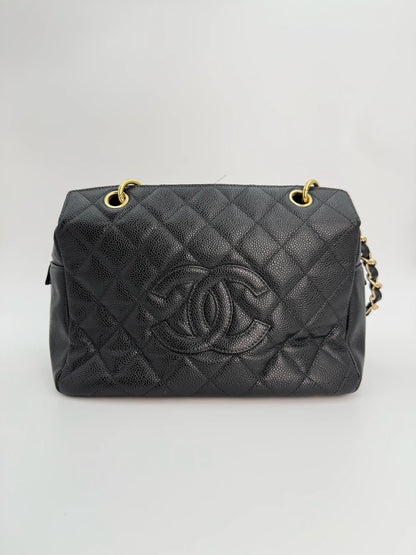(AJ31) Chanel Black Caviar PTT Tote Bag, Gold Hardware
