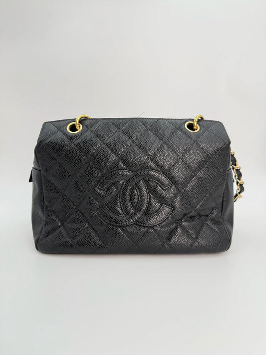 (AJ31) Chanel Black Caviar PTT Tote Bag, Gold Hardware