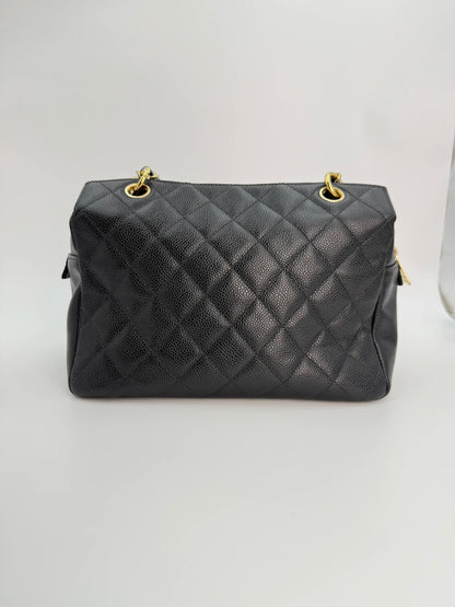 (AJ31) Chanel Black Caviar PTT Tote Bag, Gold Hardware