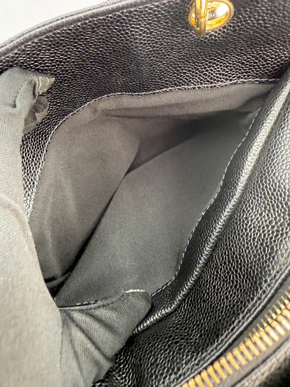 (AJ31) Chanel Black Caviar PTT Tote Bag, Gold Hardware