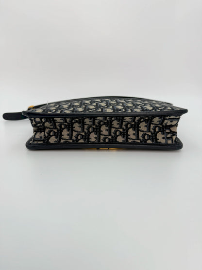 (AJ33) Dior 30 Montaigne Navy Oblique Sling Bag, Gold Hardware