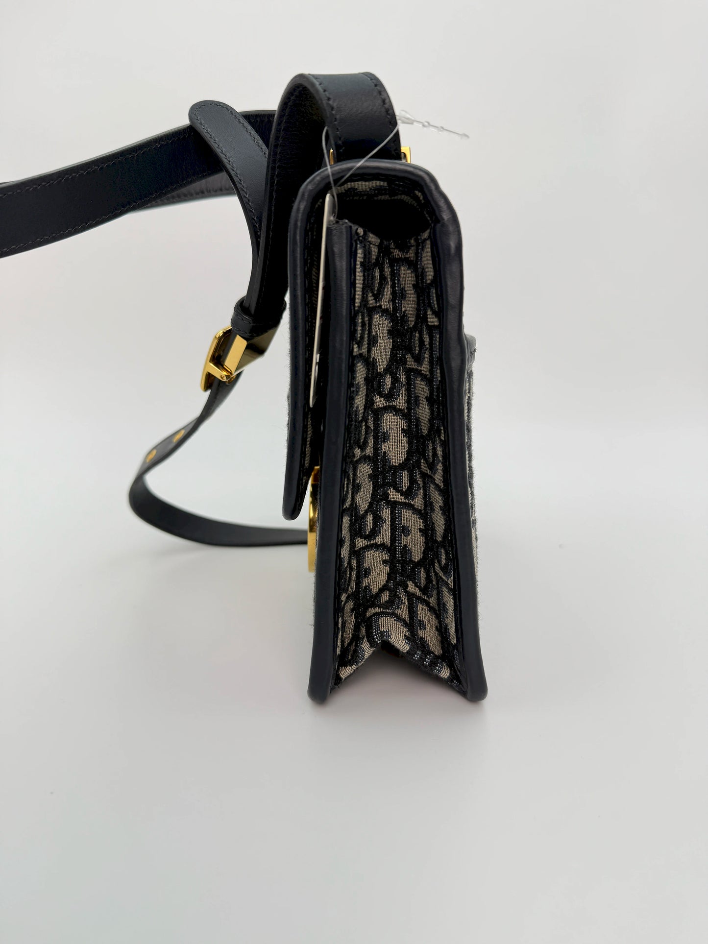 (AJ33) Dior 30 Montaigne Navy Oblique Sling Bag, Gold Hardware