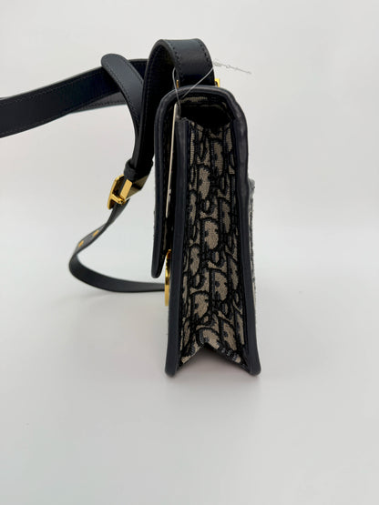 (AJ33) Dior 30 Montaigne Navy Oblique Sling Bag, Gold Hardware