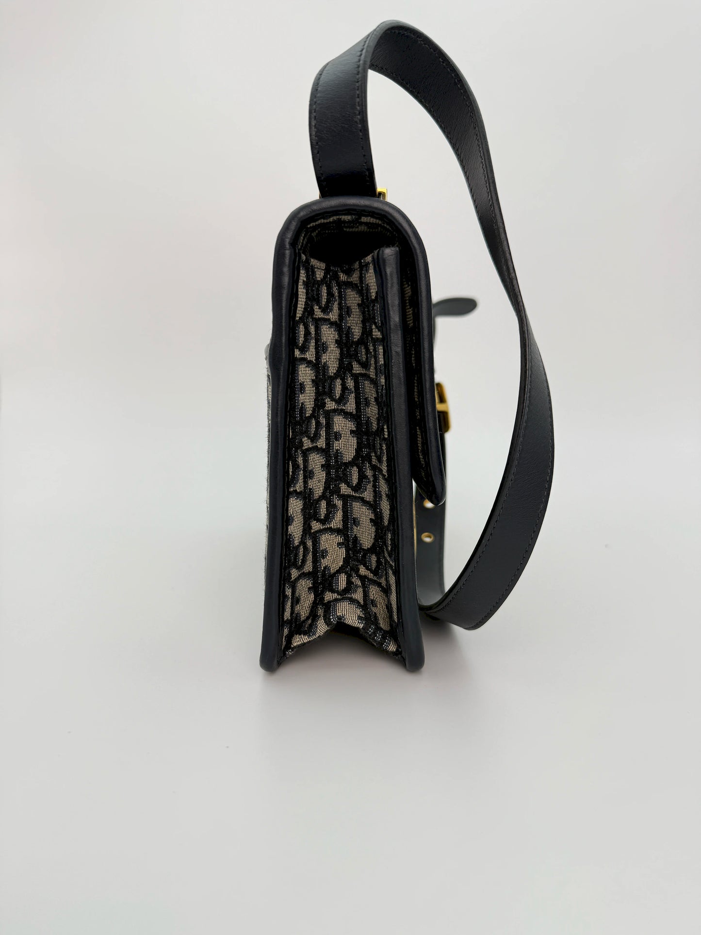 (AJ33) Dior 30 Montaigne Navy Oblique Sling Bag, Gold Hardware