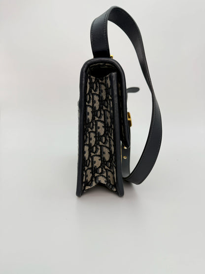 (AJ33) Dior 30 Montaigne Navy Oblique Sling Bag, Gold Hardware