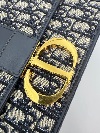 (AJ33) Dior 30 Montaigne Navy Oblique Sling Bag, Gold Hardware