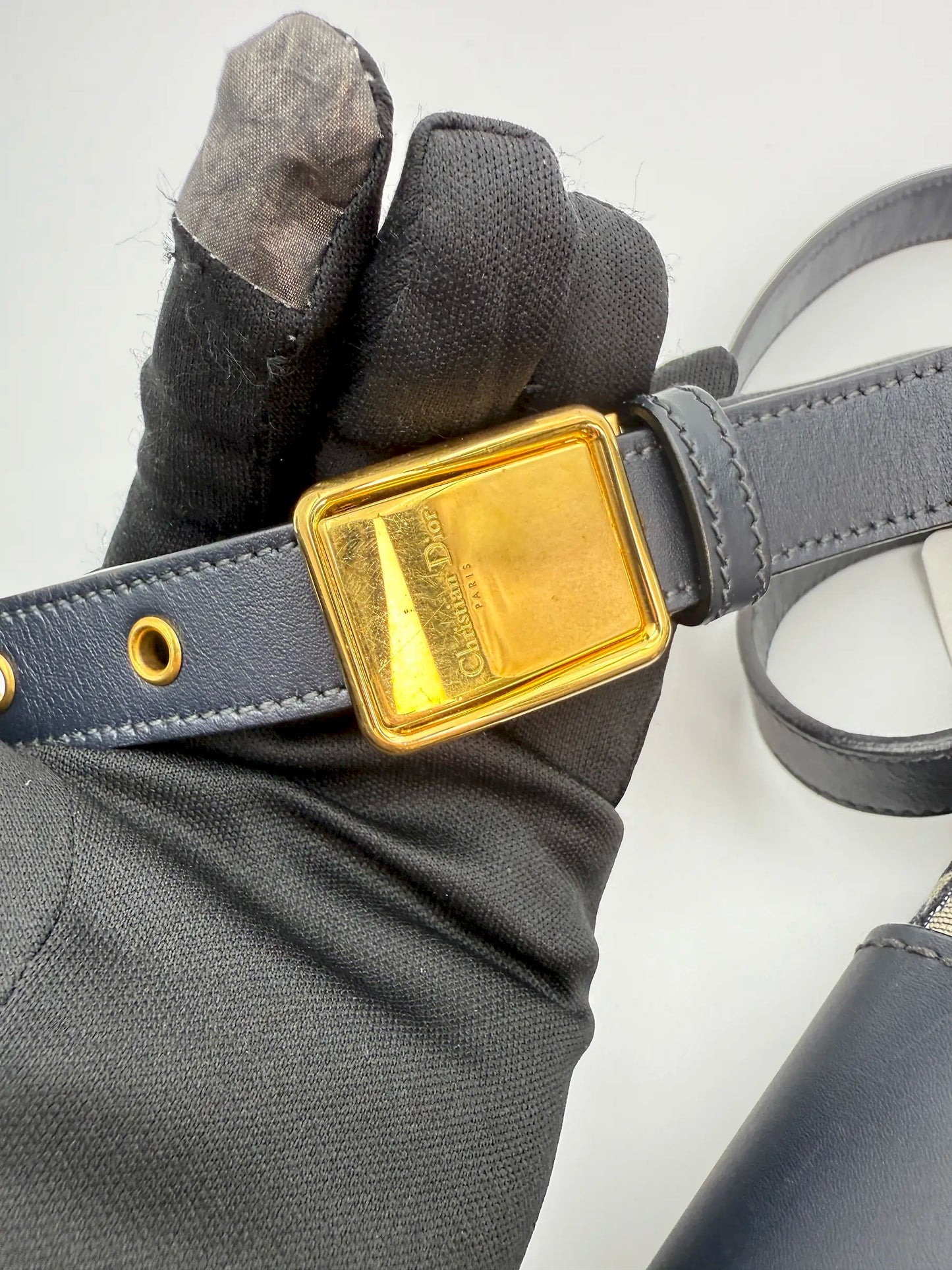 (AJ33) Dior 30 Montaigne Navy Oblique Sling Bag, Gold Hardware