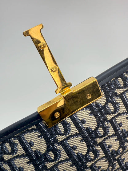 (AJ33) Dior 30 Montaigne Navy Oblique Sling Bag, Gold Hardware
