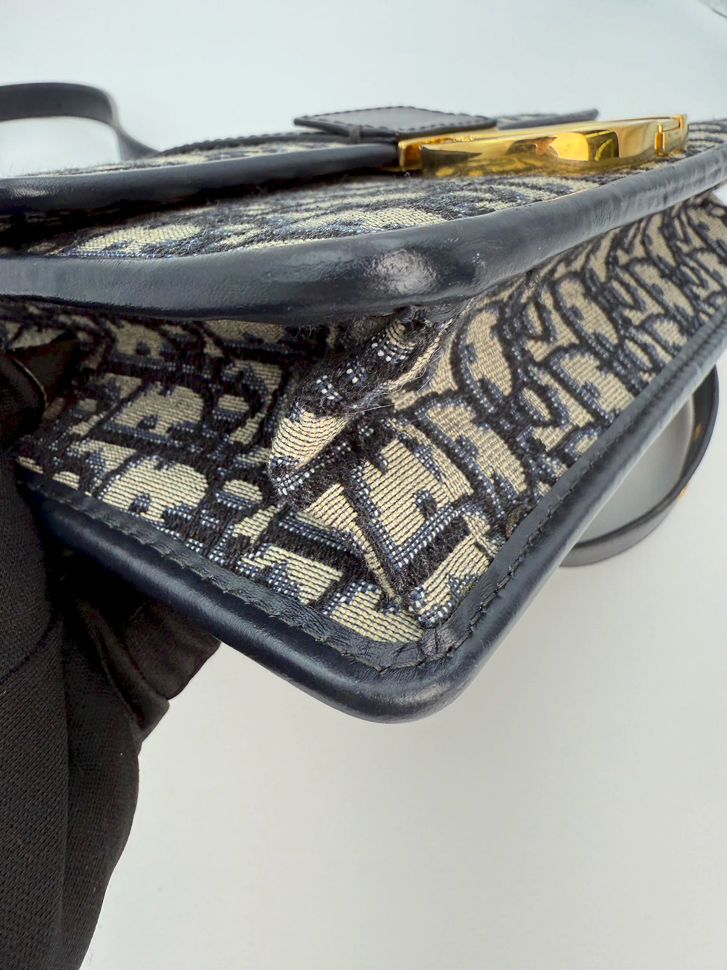 (AJ33) Dior 30 Montaigne Navy Oblique Sling Bag, Gold Hardware