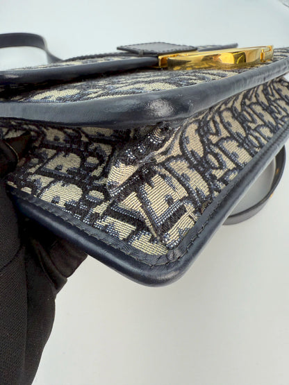 (AJ33) Dior 30 Montaigne Navy Oblique Sling Bag, Gold Hardware