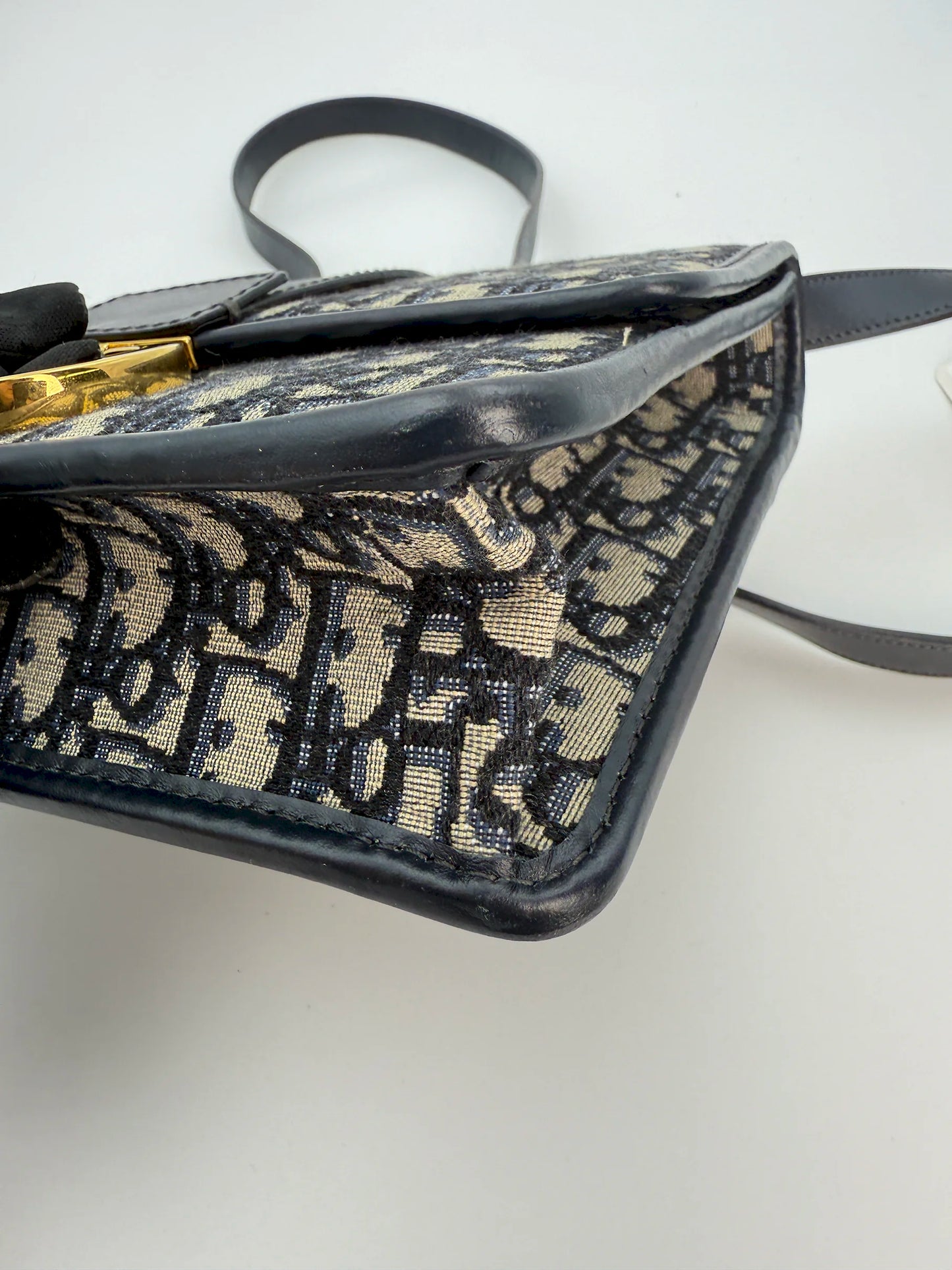 (AJ33) Dior 30 Montaigne Navy Oblique Sling Bag, Gold Hardware