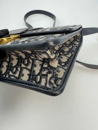 (AJ33) Dior 30 Montaigne Navy Oblique Sling Bag, Gold Hardware