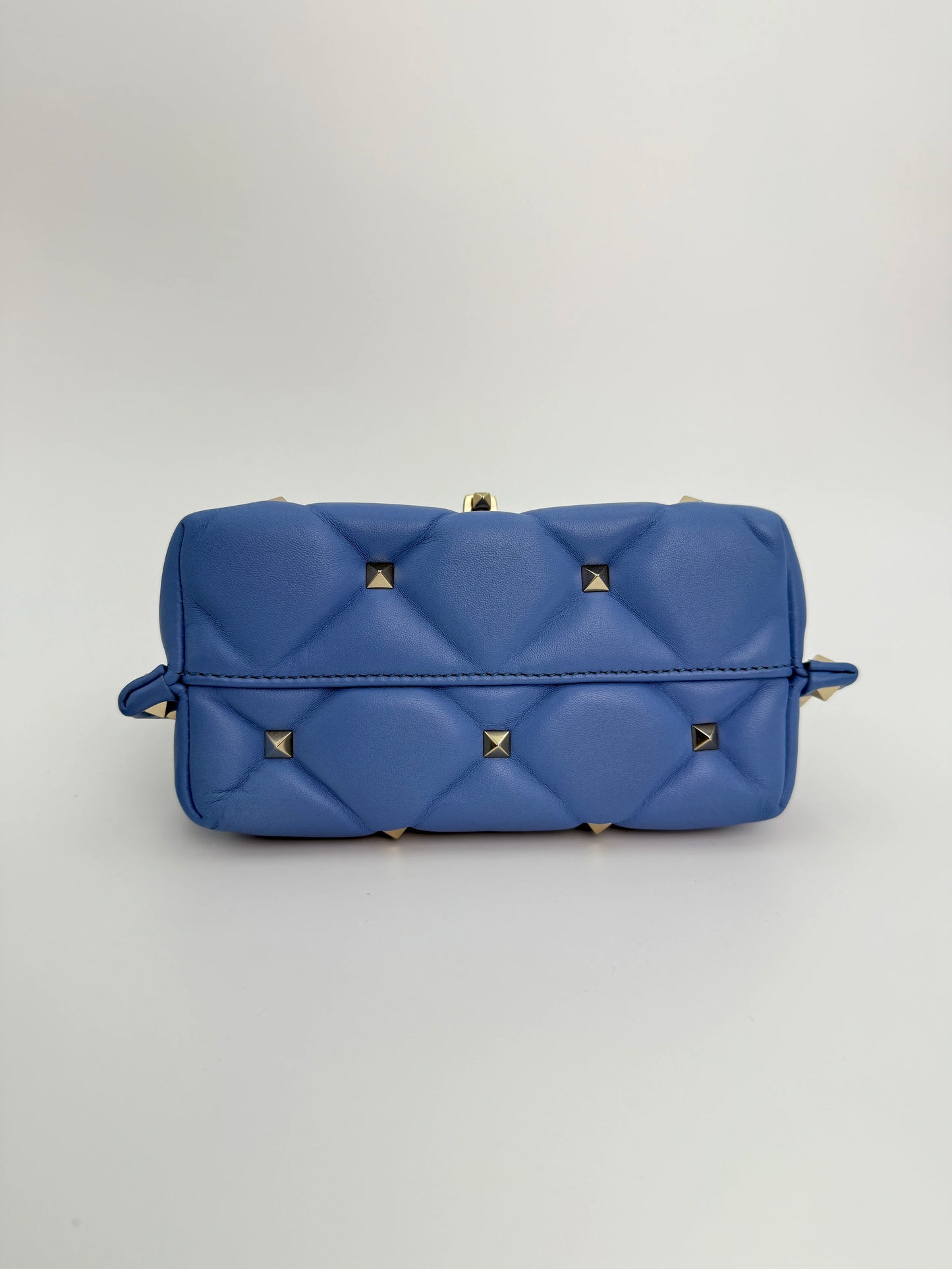 (AJ34) Valentino Blue Quilted Calf Leather Mini Candystud Top Handle Crossbody Bag, Silver Hardware
