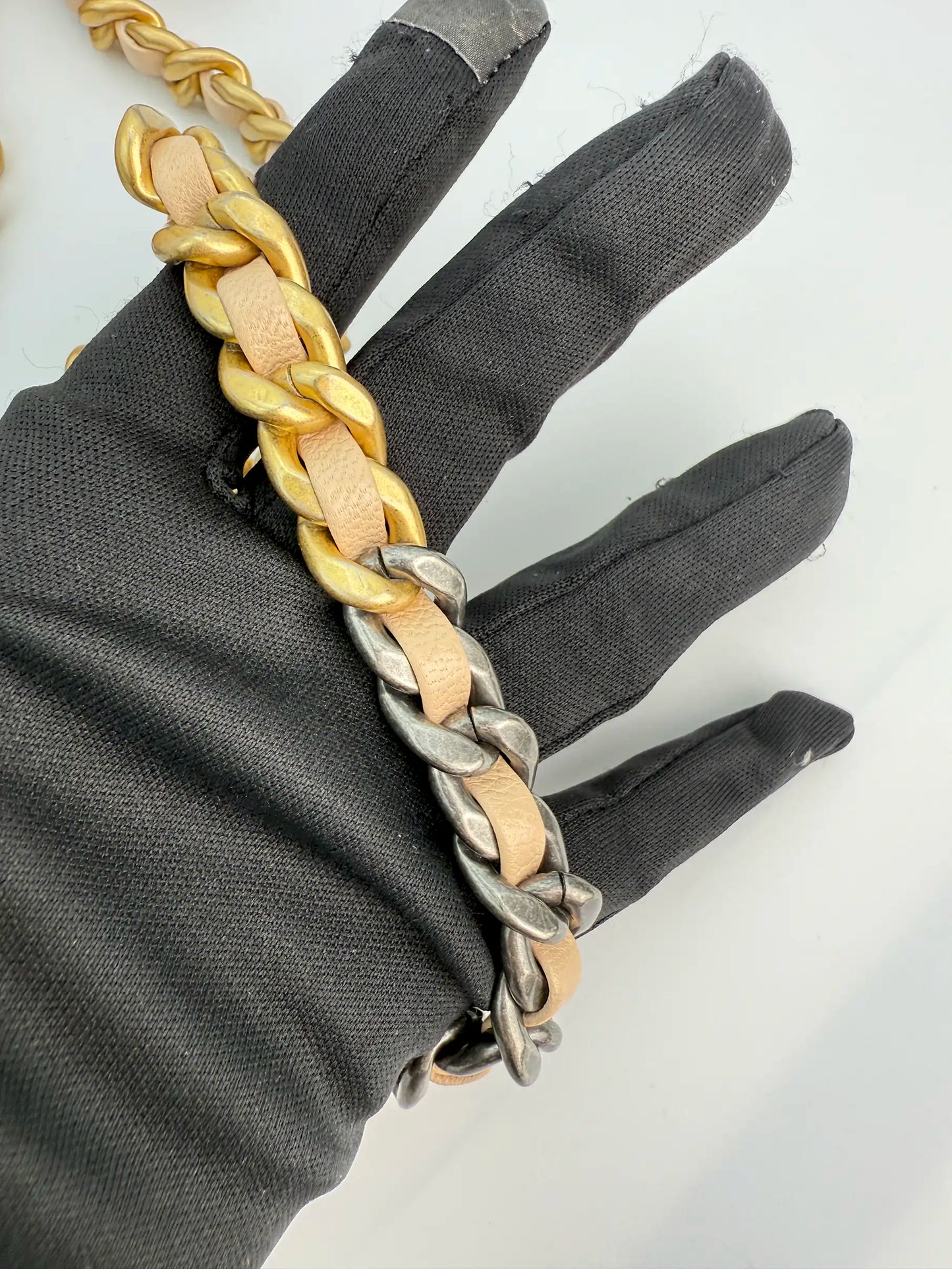(AJ35) Chanel Beige Lambskin 19 Wallet on Chain, Gold & Silver Hardware