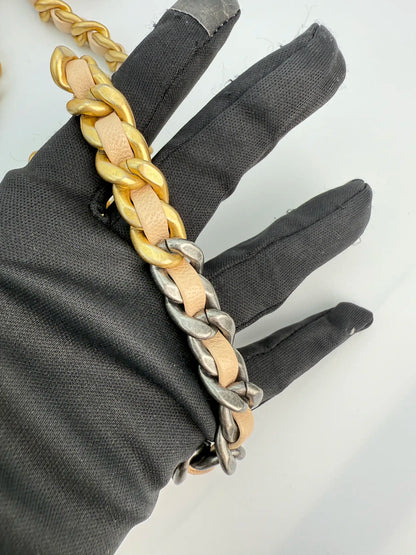 (AJ35) Chanel Beige Lambskin 19 Wallet on Chain, Gold & Silver Hardware