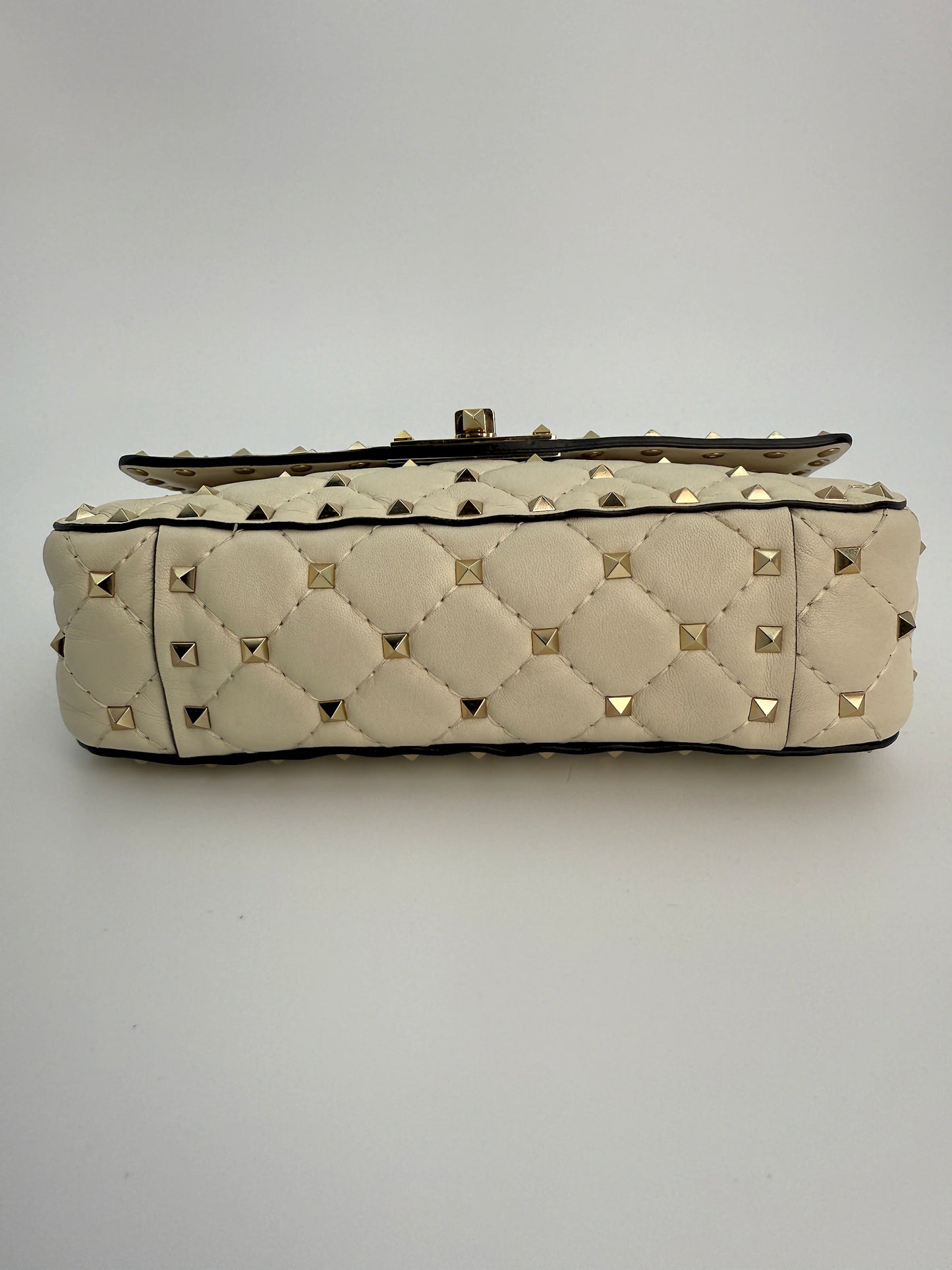 (AJ38) Valentino Spike Ivory Shoulder Bag, Champagne Gold Hardware