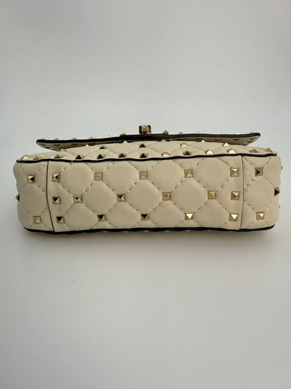 (AJ38) Valentino Spike Ivory Shoulder Bag, Champagne Gold Hardware
