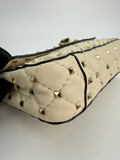 (AJ38) Valentino Spike Ivory Shoulder Bag, Champagne Gold Hardware