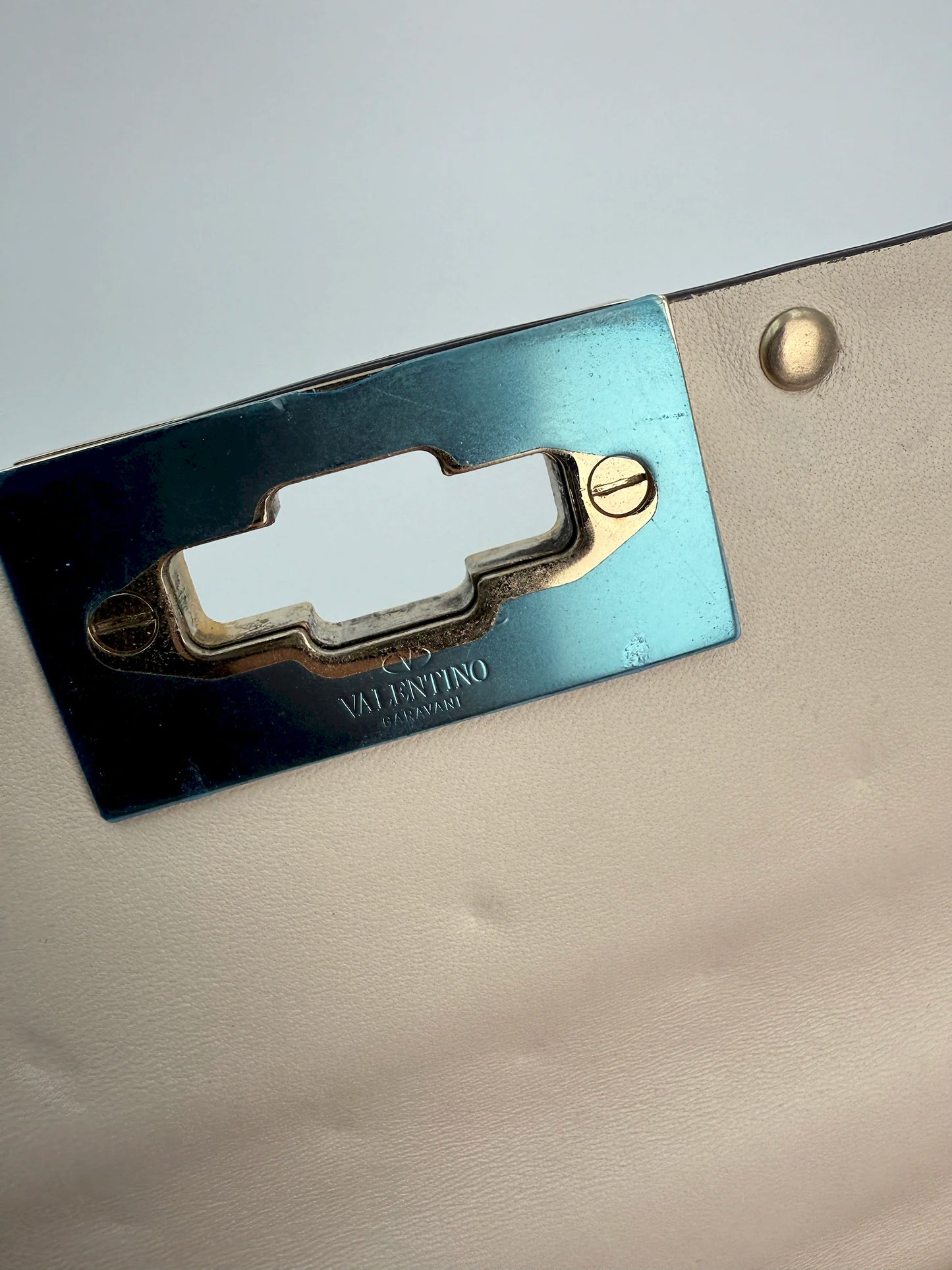 (AJ38) Valentino Spike Ivory Shoulder Bag, Champagne Gold Hardware