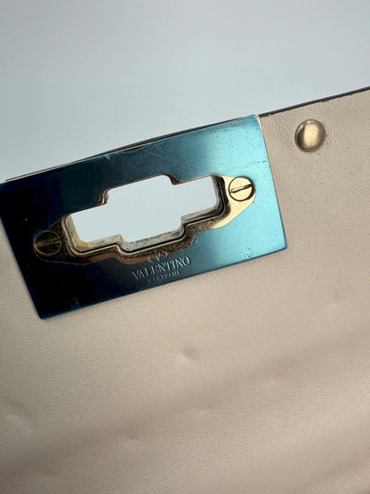 (AJ38) Valentino Spike Ivory Shoulder Bag, Champagne Gold Hardware