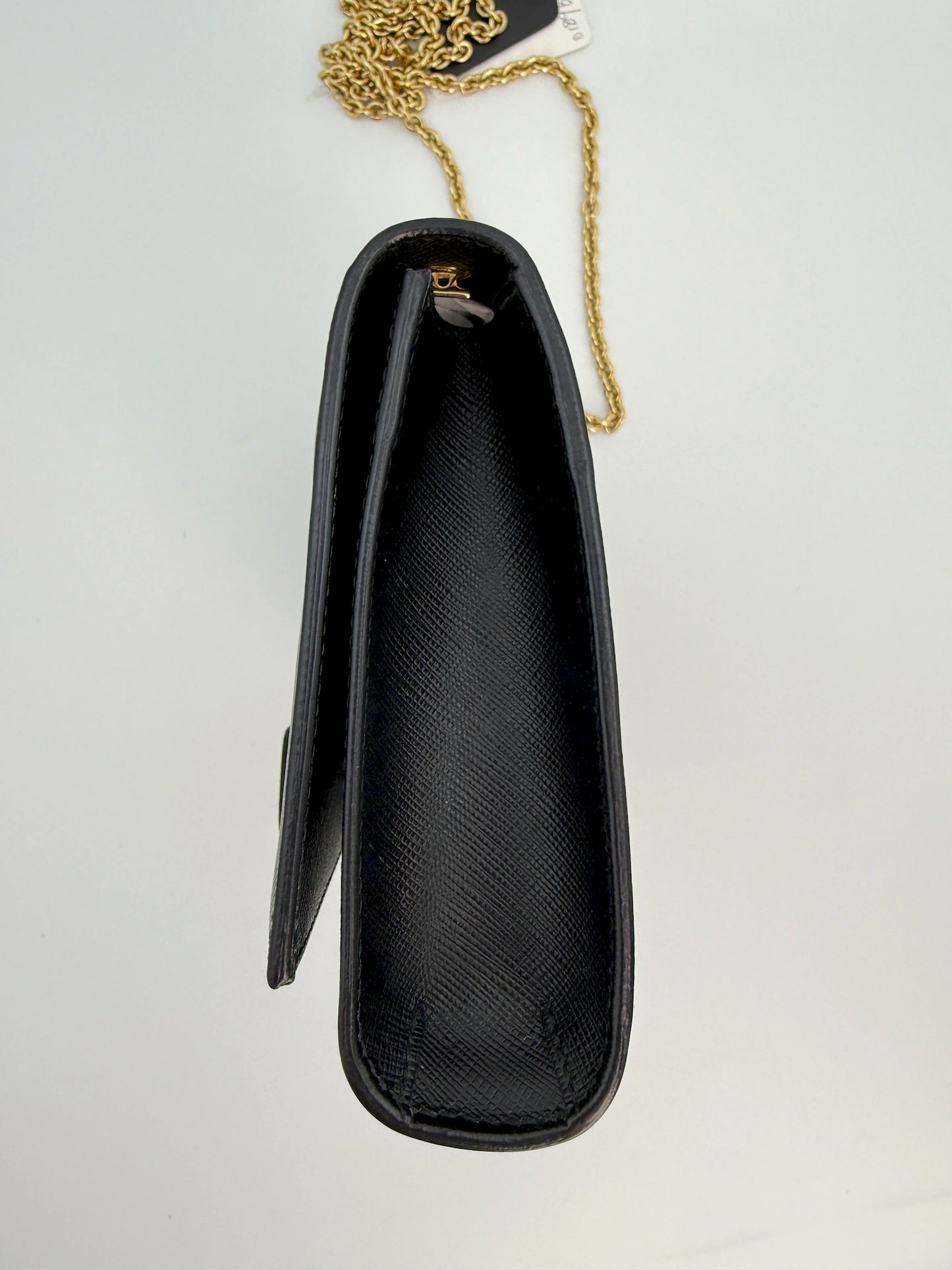 (AJ42) Ferragamo Black Calf Leather Vara Bow Mini Bag, Gold Hardware