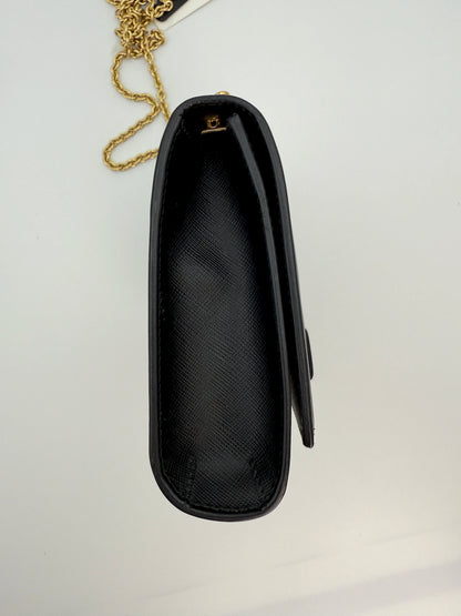 (AJ42) Ferragamo Black Calf Leather Vara Bow Mini Bag, Gold Hardware