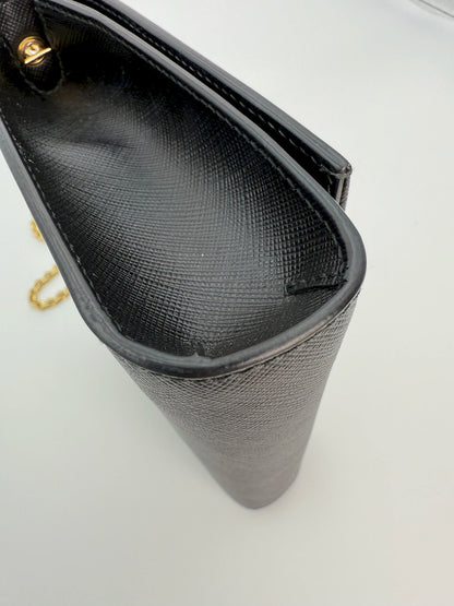 (AJ42) Ferragamo Black Calf Leather Vara Bow Mini Bag, Gold Hardware
