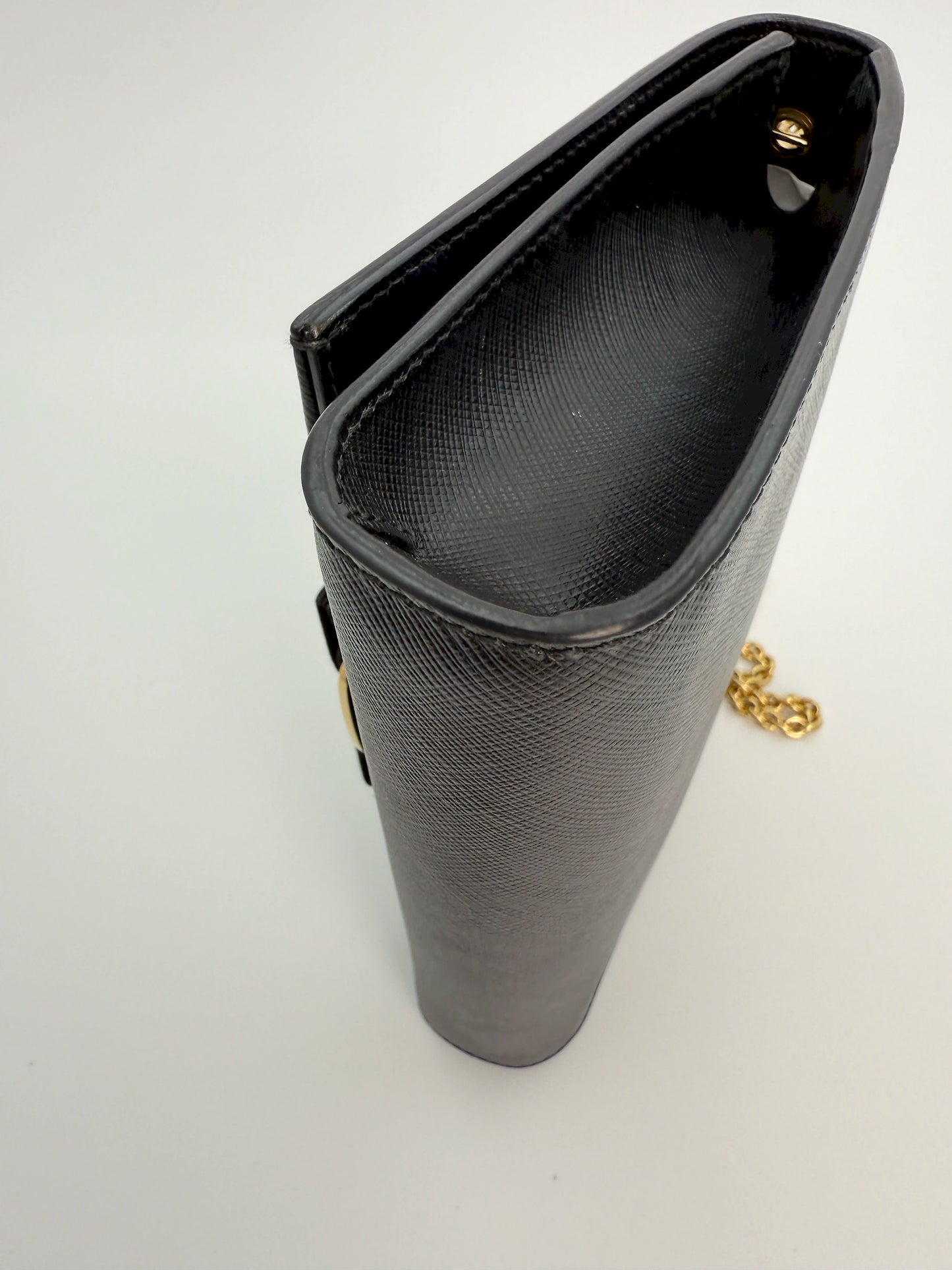 (AJ42) Ferragamo Black Calf Leather Vara Bow Mini Bag, Gold Hardware