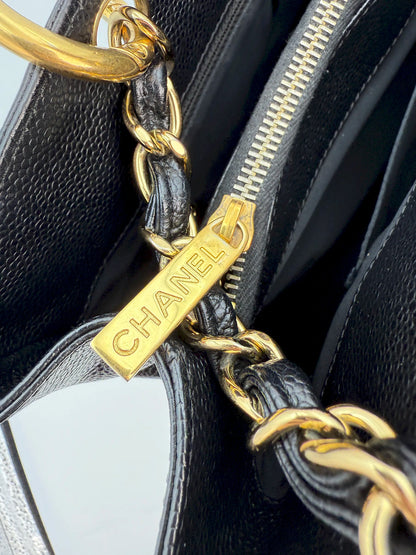 (AJ43) Chanel Black Caviar GST, Gold Hardware
