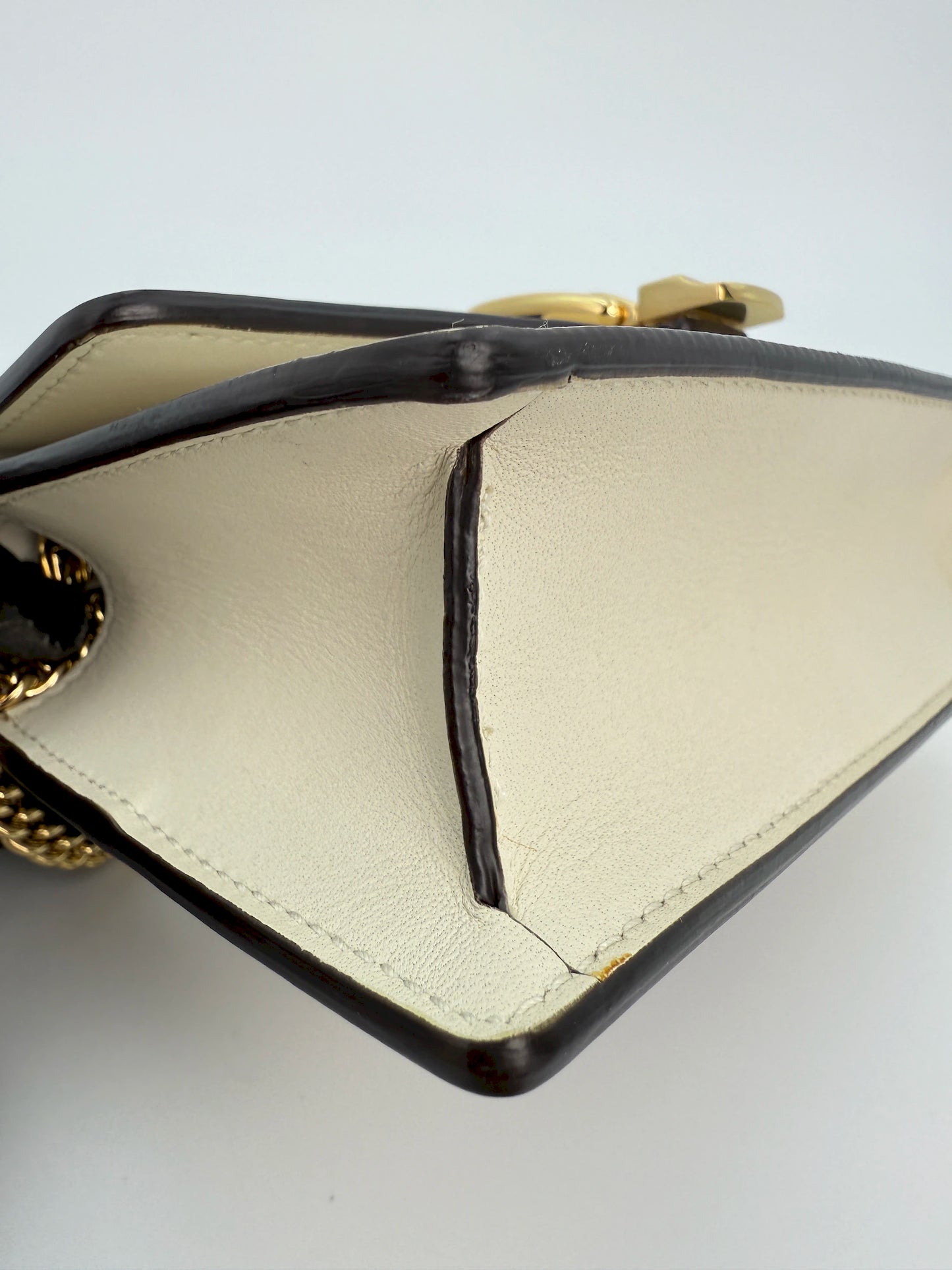 (AJ44) Gucci Ivory Calf Leather Super Mini Sylvie Chain Shoulder Bag, Gold Hardware